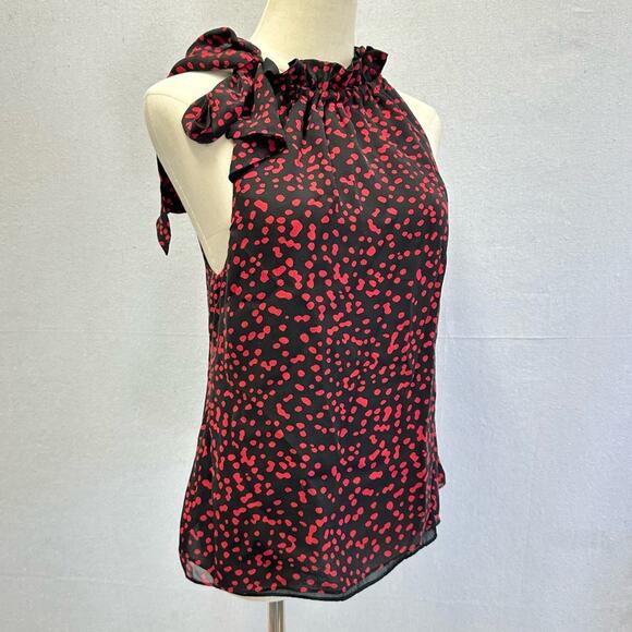Michael Michael Kors Y2k tie high neck sleeveless blouse red dot print size 4 - Picture 1 of 15